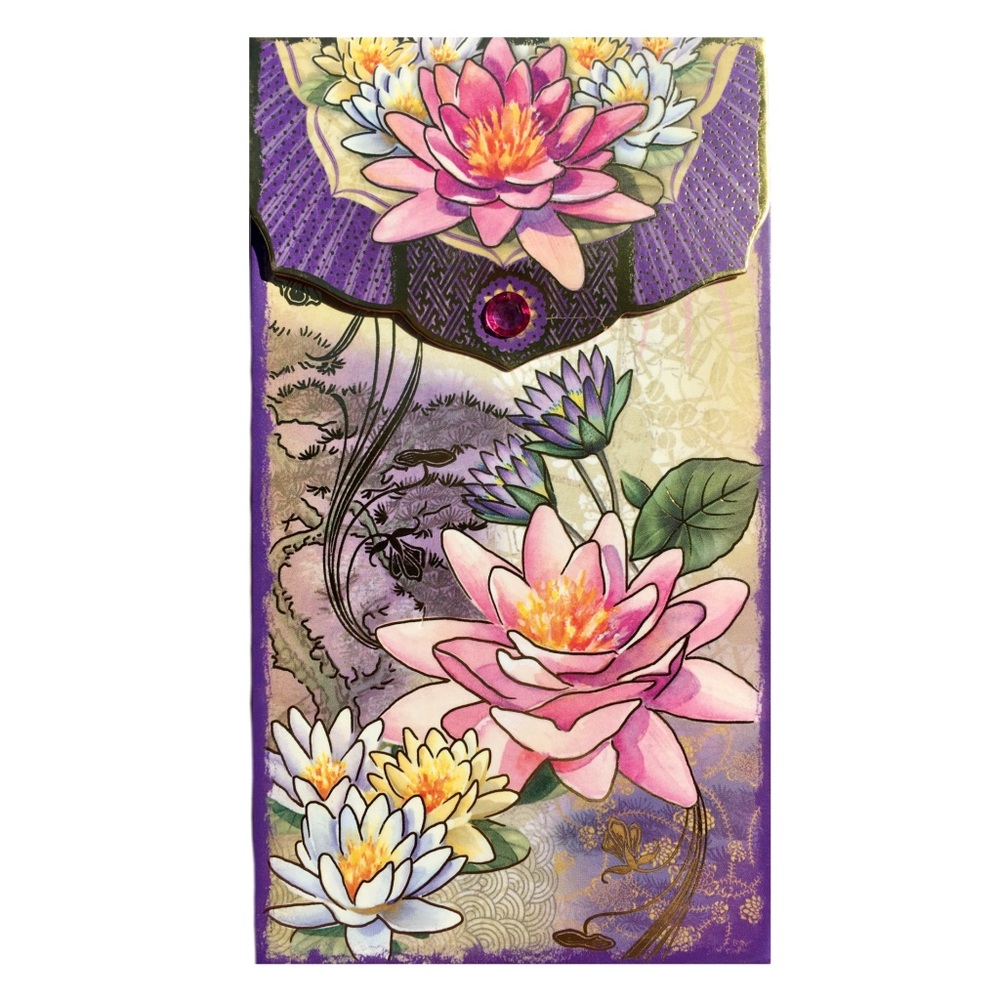 Punch Studio Embellished Long Notepad: 
Purple and Pink Lotus (95147)